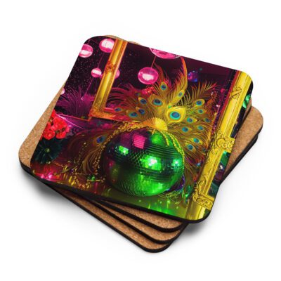 SG’s Mardi Gras Peacocks Mirrorball Masquerade Night – Cork-Back Coaster