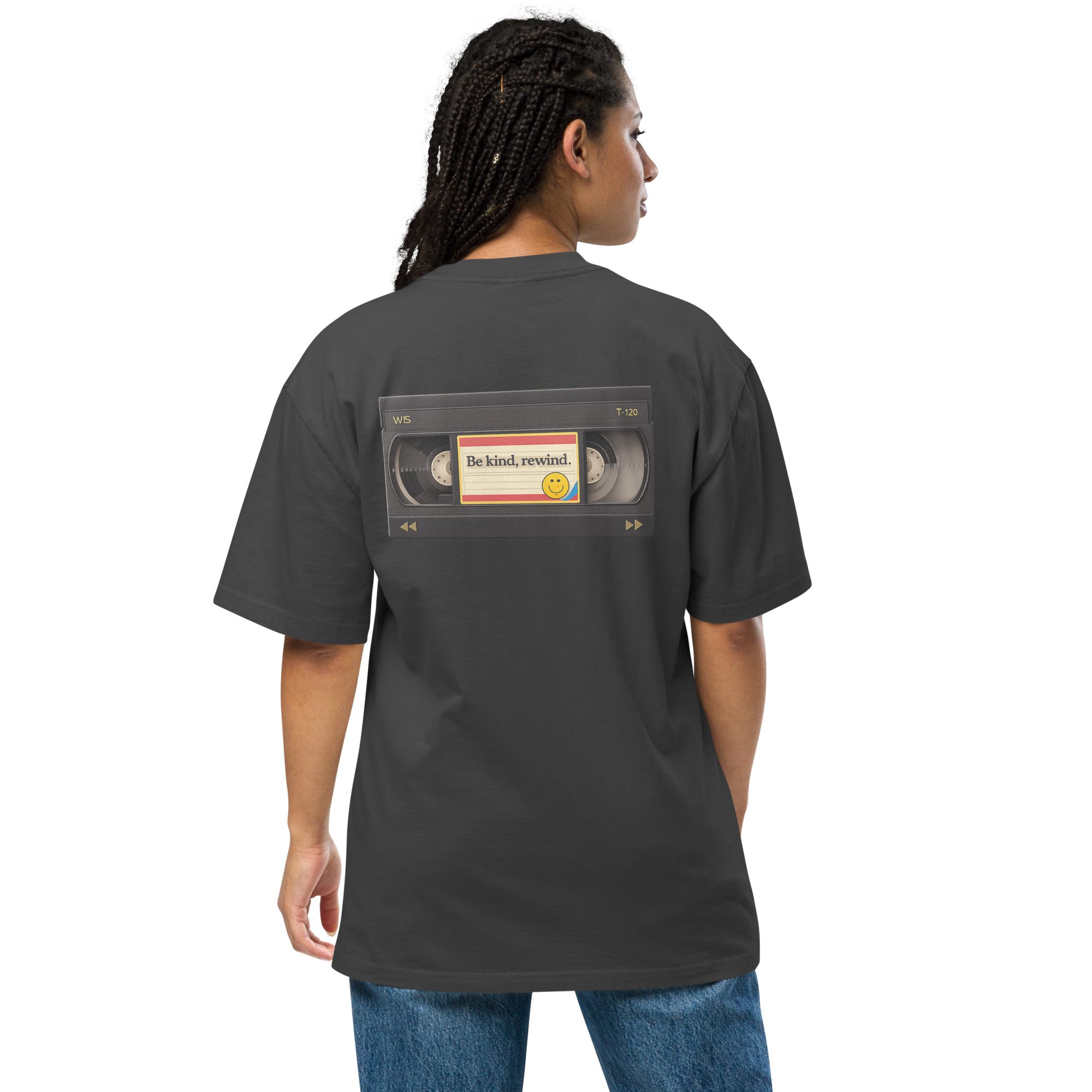 Retro Synthwave Sunset Oversized Tee + “Be Kind, Rewind” Cassette Back - Image 9