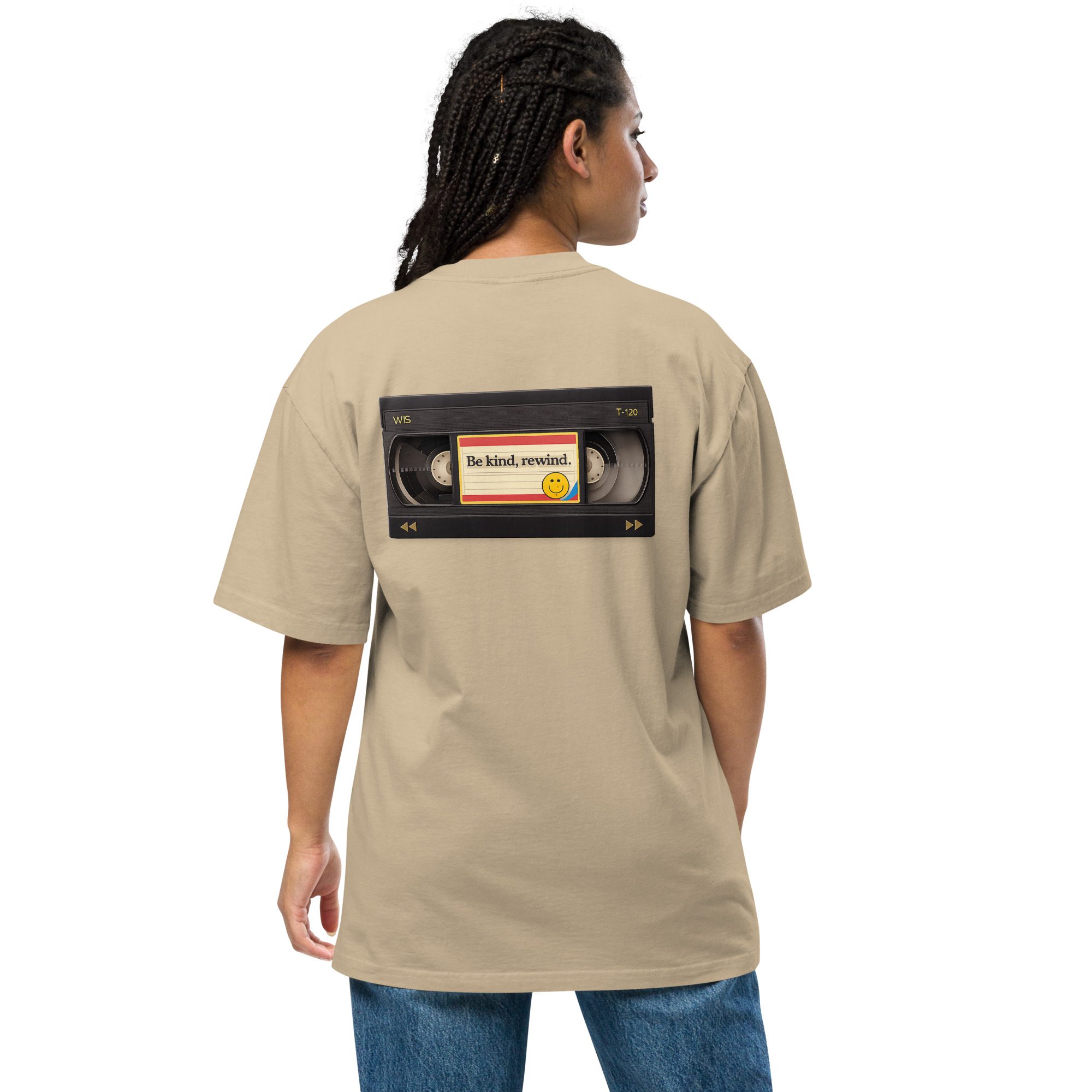 Retro Synthwave Sunset Oversized Tee + “Be Kind, Rewind” Cassette Back - Image 14