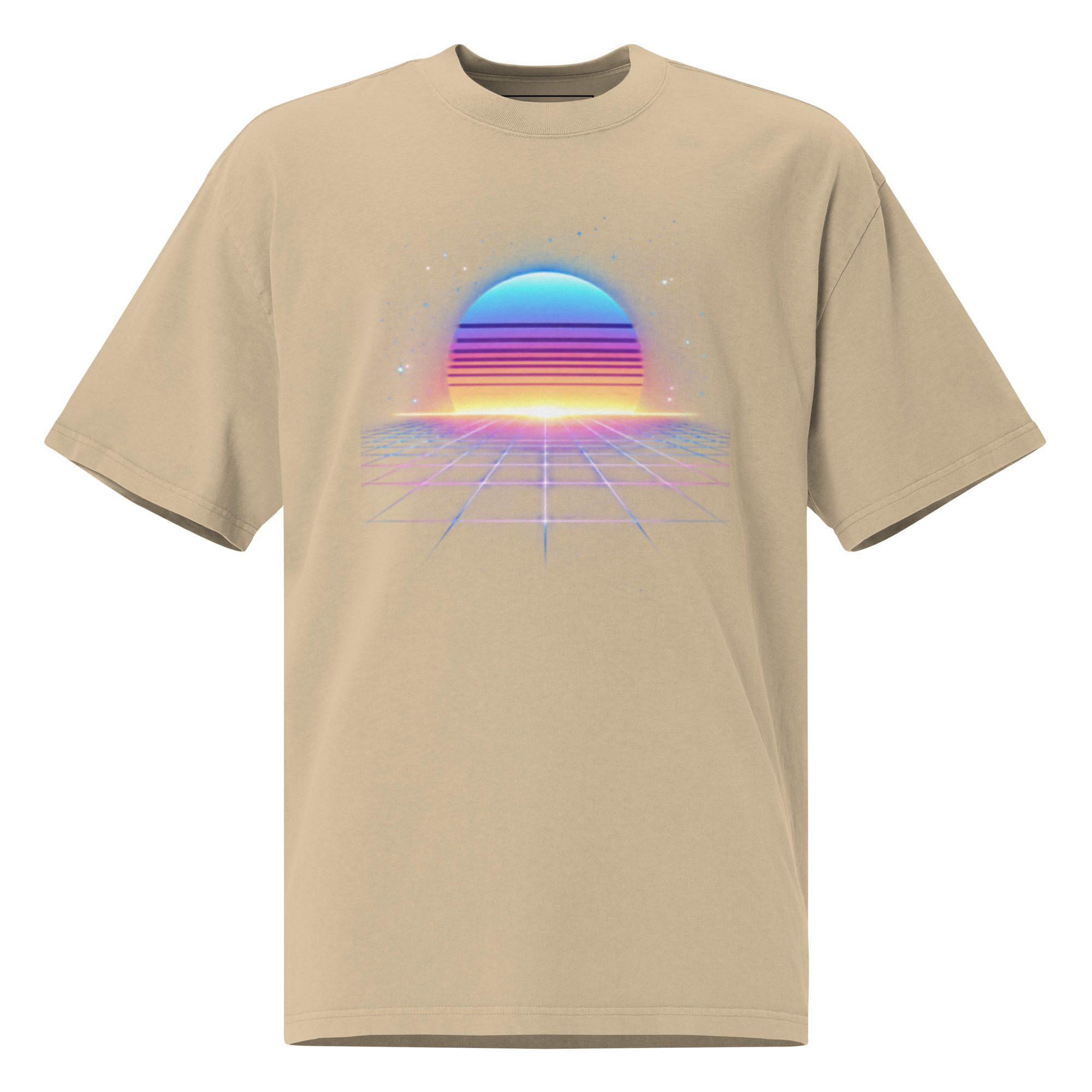 Retro Synthwave Sunset Oversized Tee + “Be Kind, Rewind” Cassette Back - Image 15