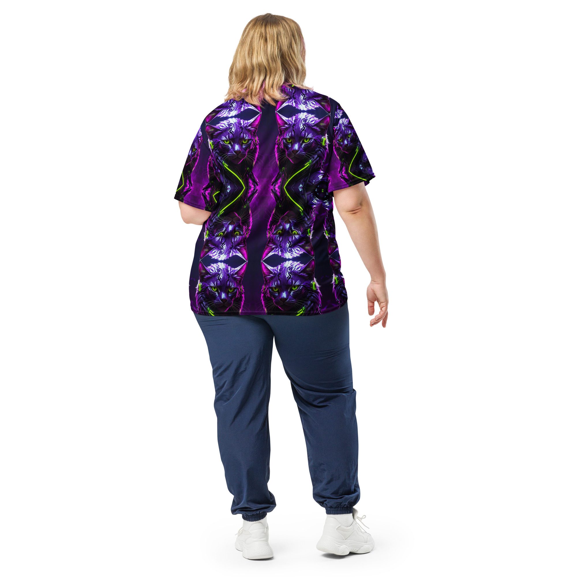 Neon Sovereign: Cyber Feline Mirror — All-Over Print Jersey Shirt - Image 10