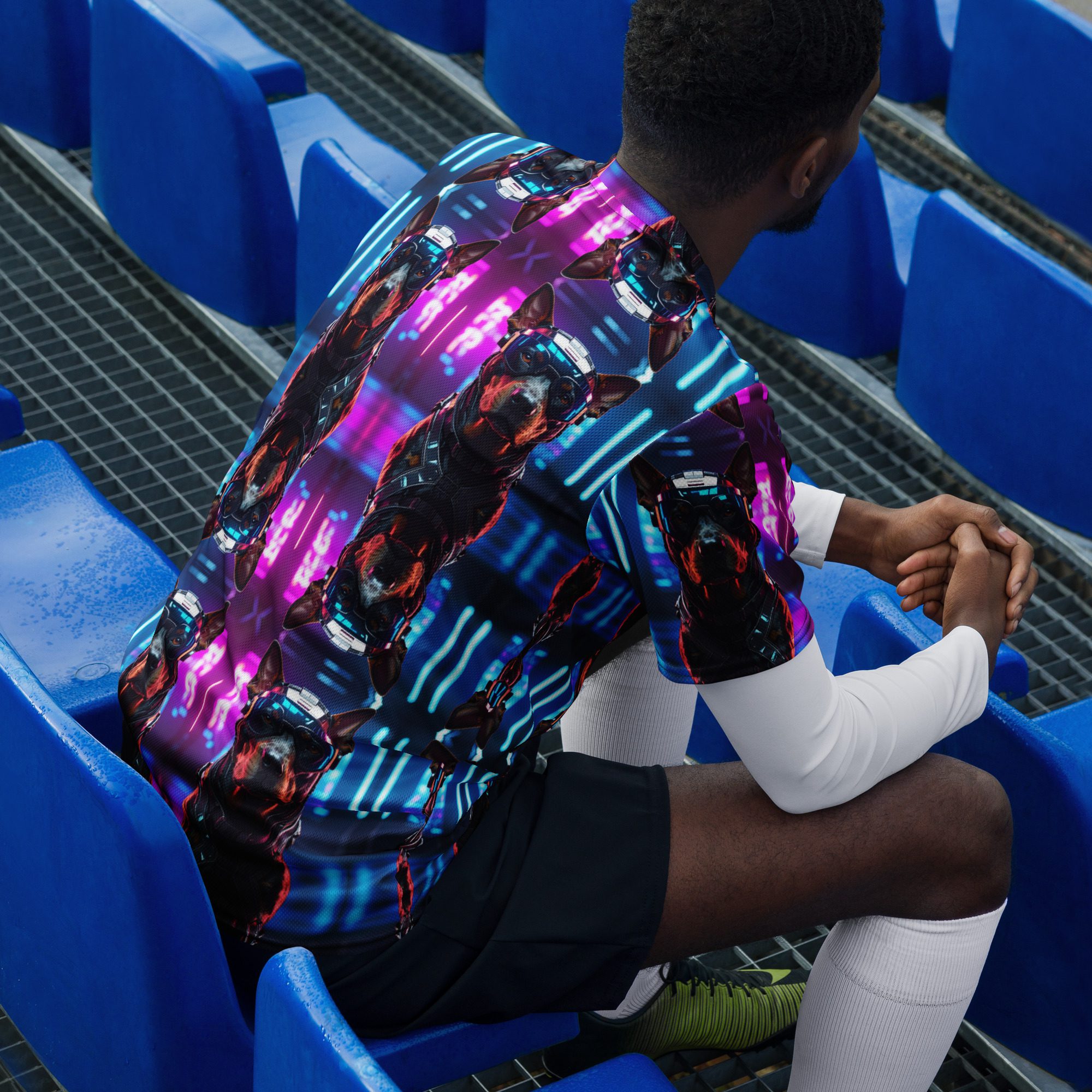 Neon Night Runner: No Replay Recycled Unisex Sports Jersey - Image 8