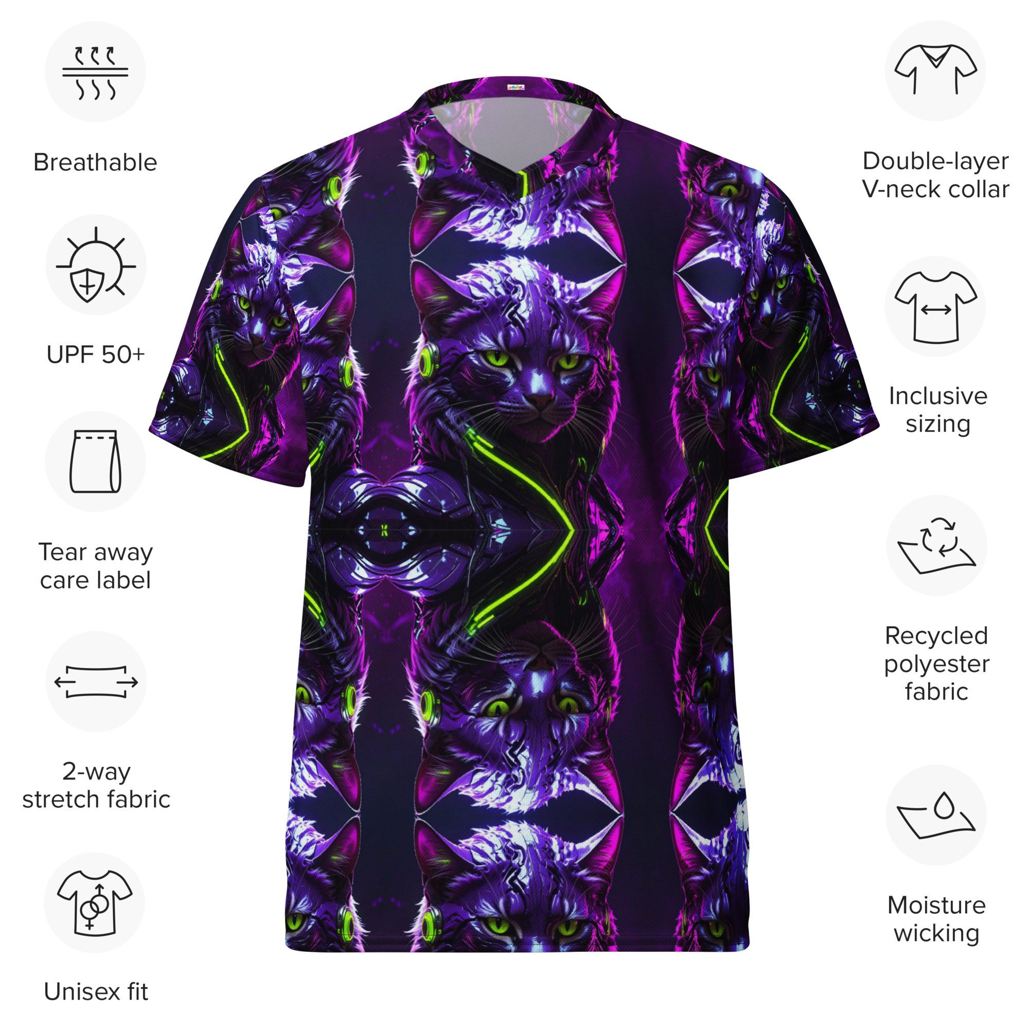 Neon Sovereign: Cyber Feline Mirror — All-Over Print Jersey Shirt - Image 11