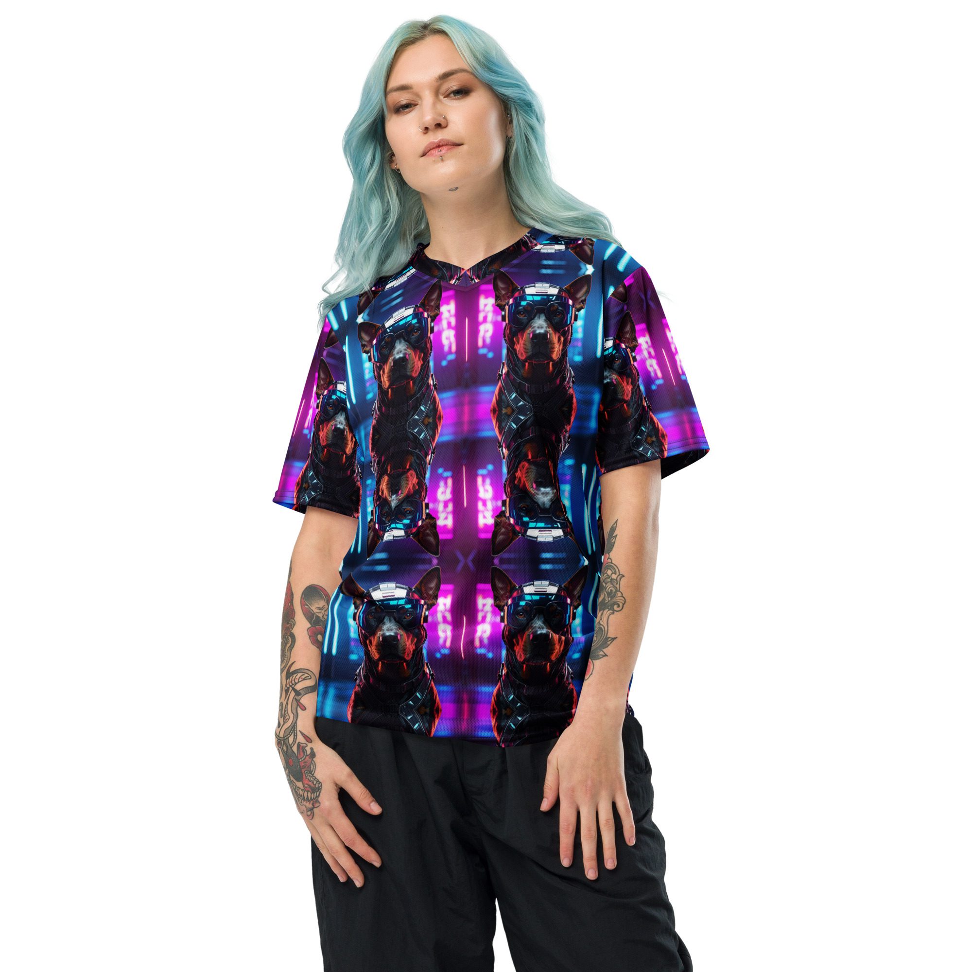 Neon Night Runner: No Replay Recycled Unisex Sports Jersey - Image 2
