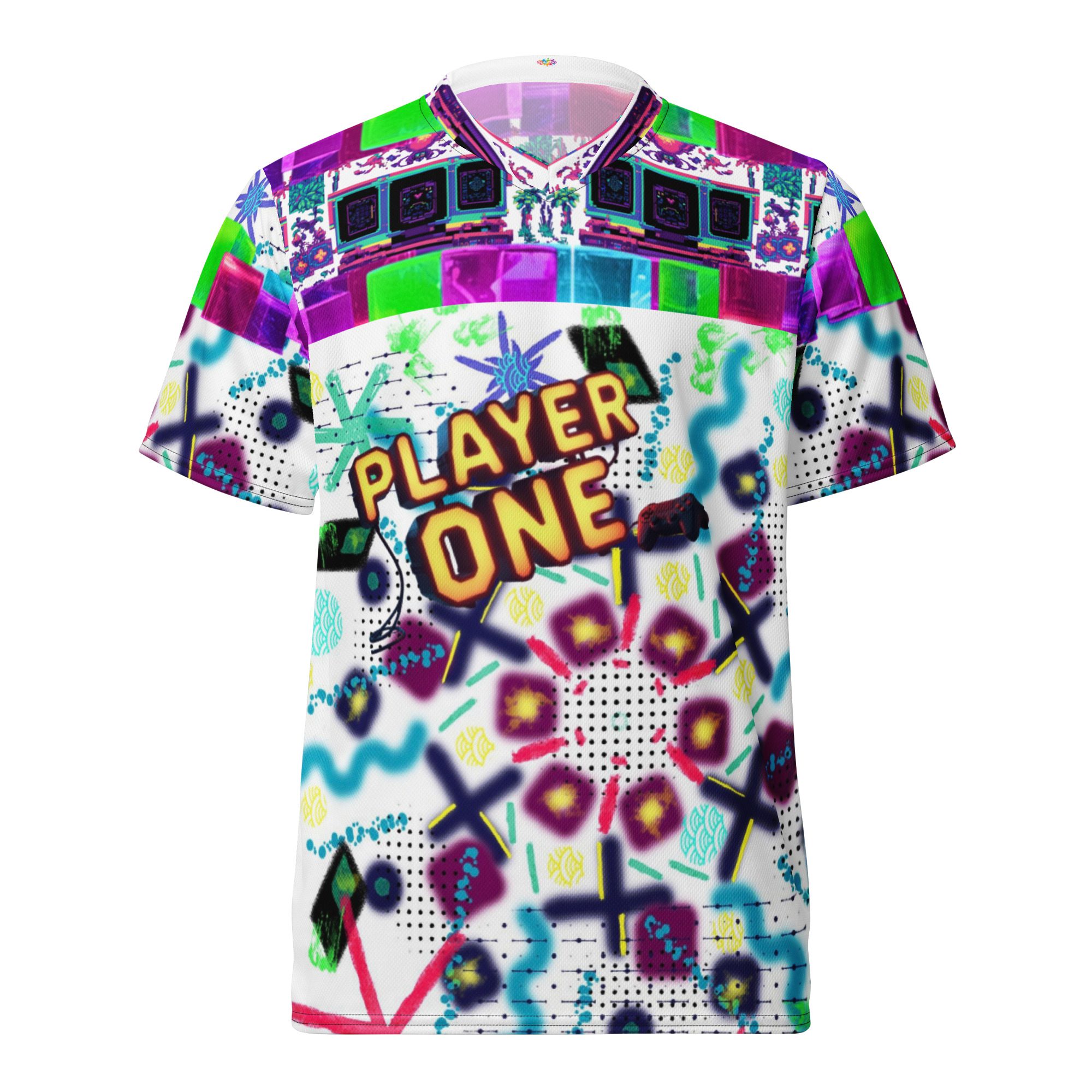 Player One: Chaos Mode — Technicolor Edition All-Over Print Recycled Unisex Sports Jersey - Image 2