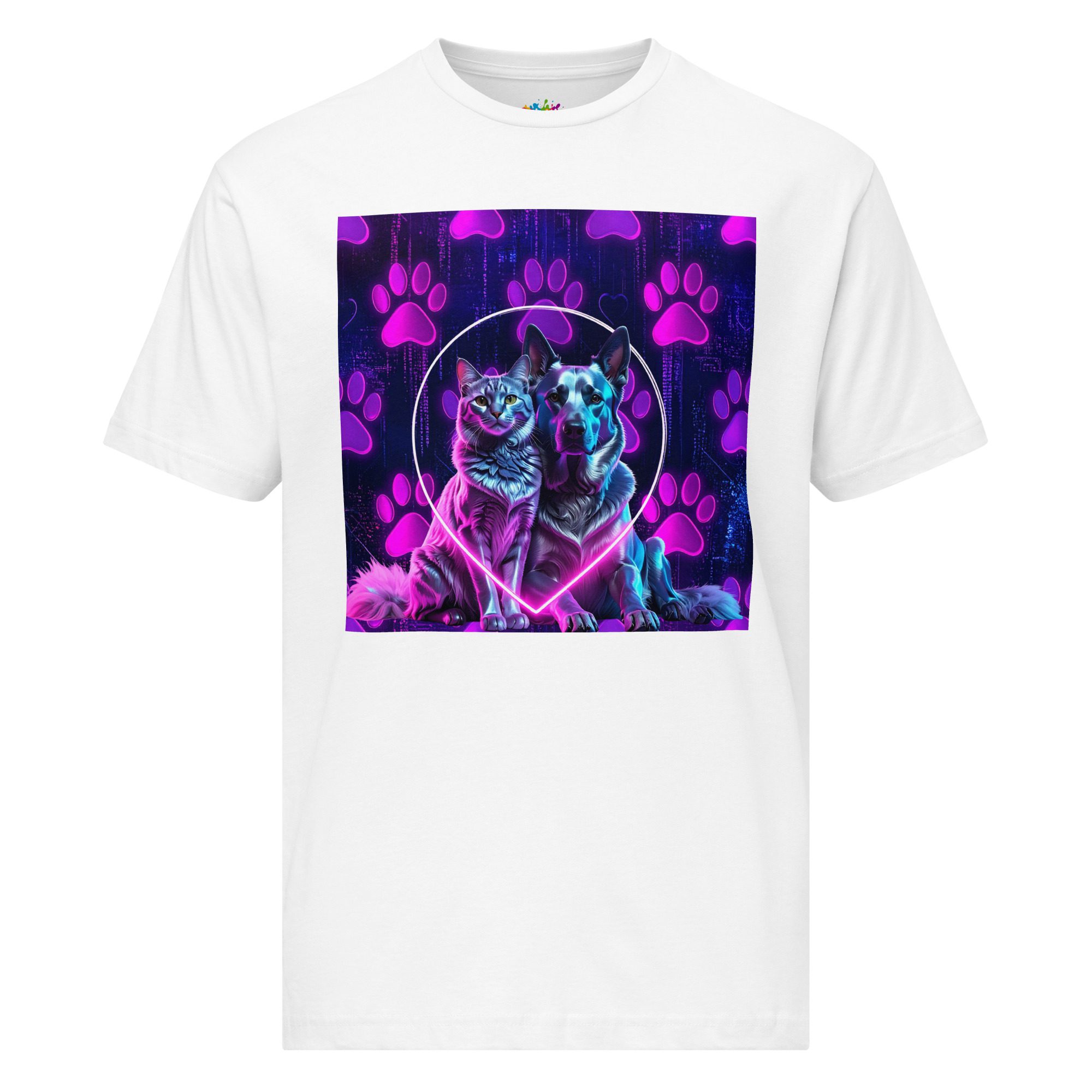 Electric Alpha: Love in the Pawlight Unisex Fine Jersey Tee - Image 2
