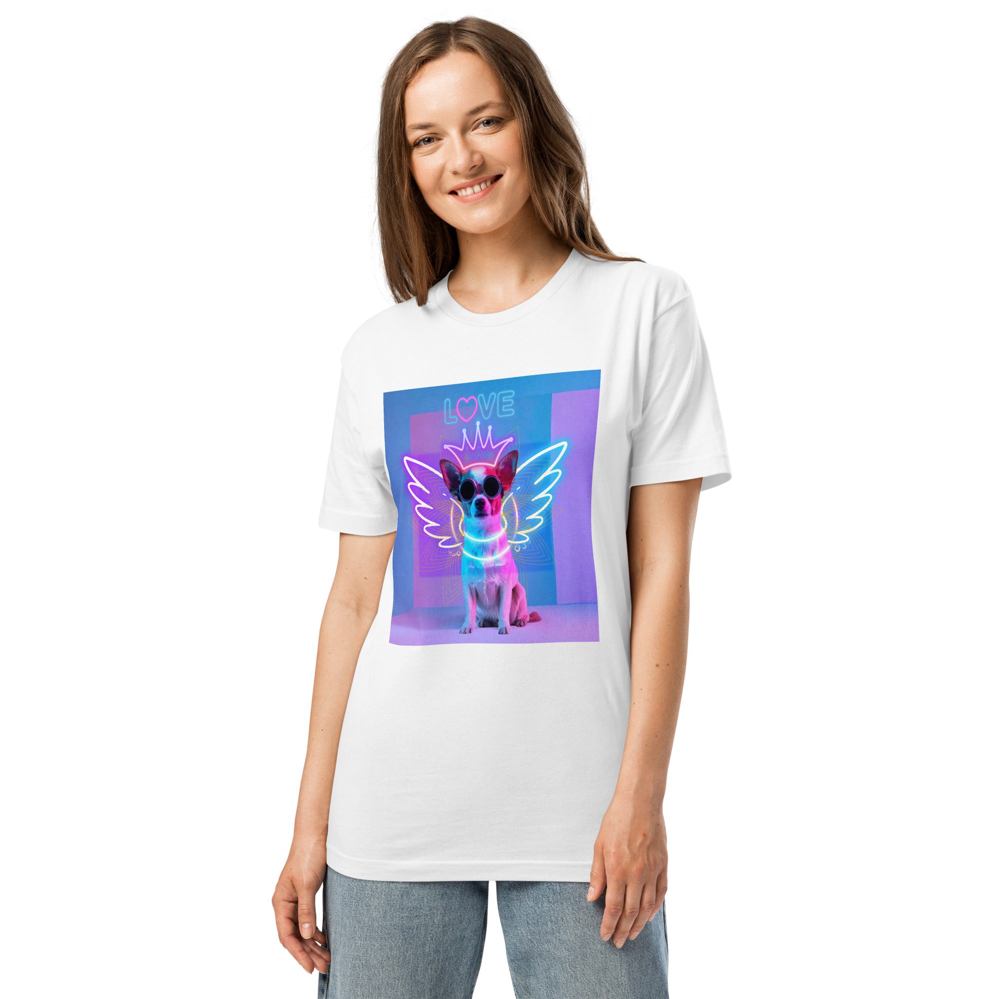 Digital Love Oracle: Cyber Angel Pup – Unisex Fine Jersey Tee