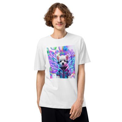Rave Halo Companion: The Bubble Hazed Angel Pup – Unisex Fine Jersey Tee