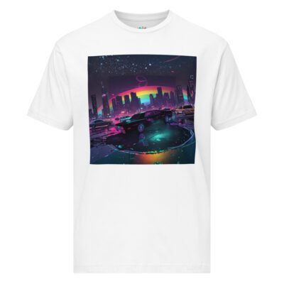 Midnight Skyline Drift: Chrome Nights & Rainbow Lights - Unisex Fine Jersey Tee