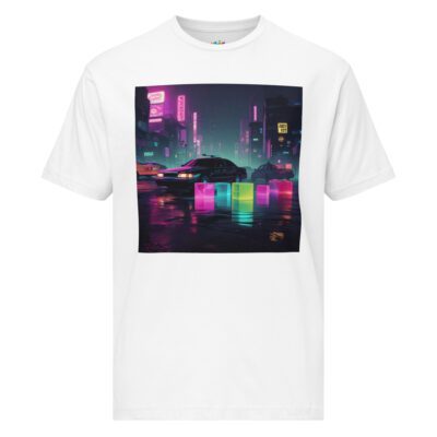 Neon City Skyline: Midnight Afterglow  Unisex Fine Jersey Tee