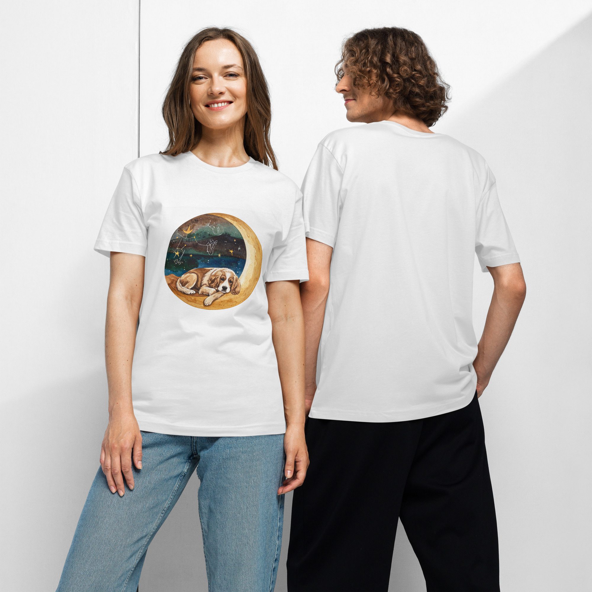 Crescent of Comfort: The Sleeping Stargazer Unisex Fine Jersey Tee