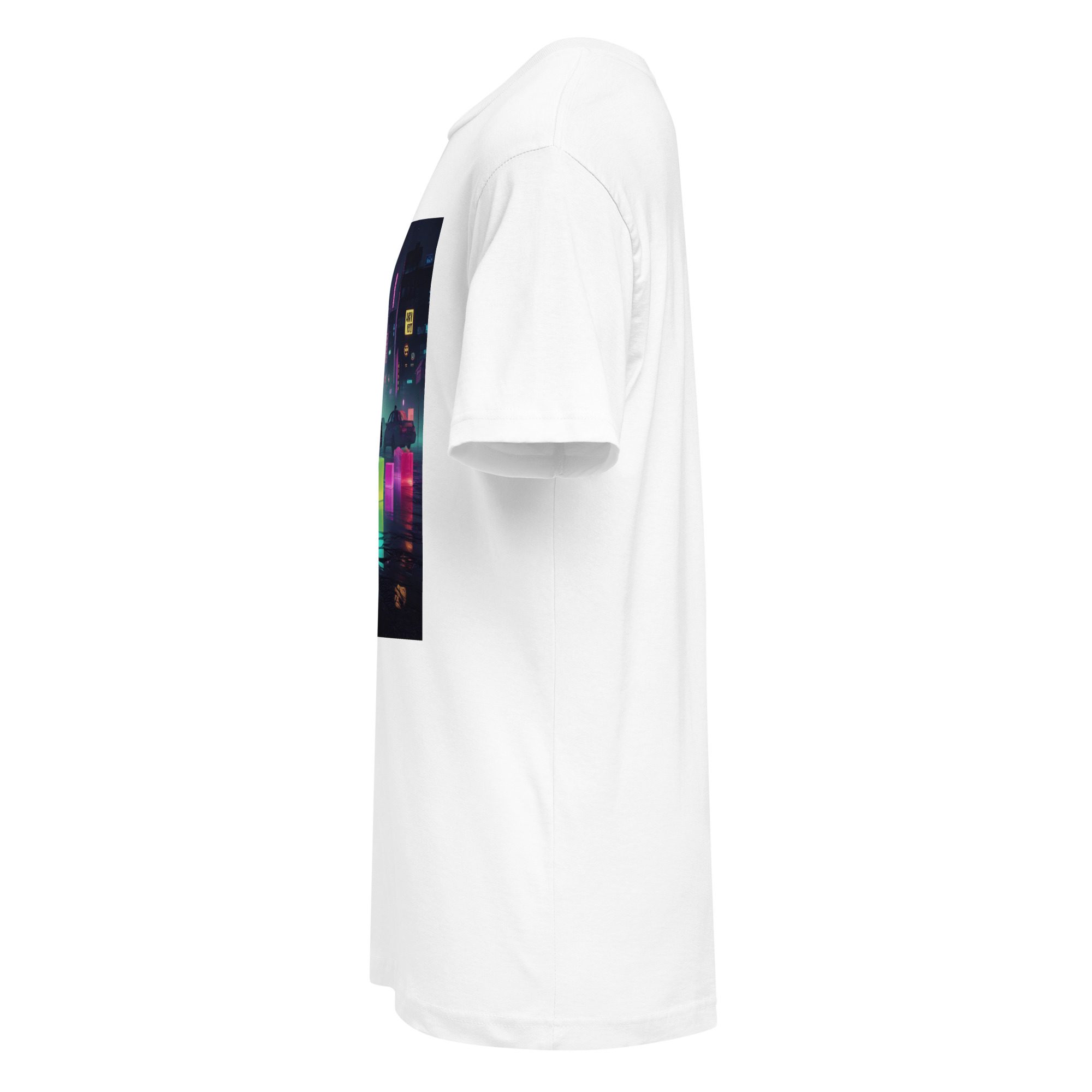 Neon City Skyline: Midnight Afterglow Unisex Fine Jersey Tee - Image 3