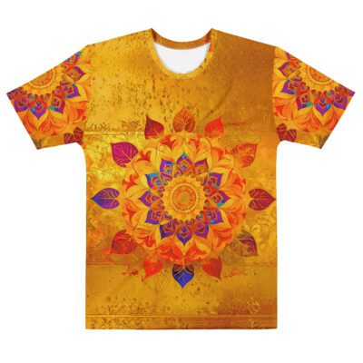 Solar Mandala Core — Radiant Energy Geometry in Golden Sacred Streetwear | Vibrational Power Aesthetic | Men’s Cotton T-Shirt