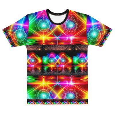 Spectrum Reactor Core — Neon Energy Grid in Psychedelic Geometry Streetwear | Radiant Frequency Aesthetic | Men’s Cotton Crew Neck T-Shirt