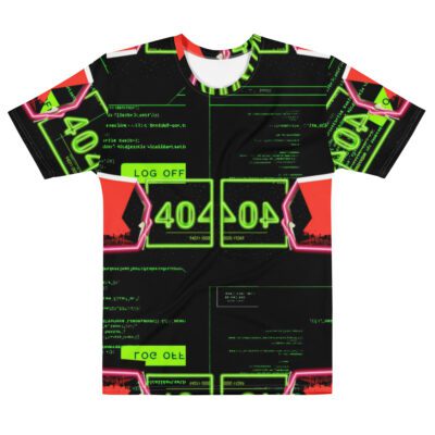 Cyber Glitch 404 Gaming Shirt — Neon Error Code Interface in Futuristic Techwear Streetwear | Hacker Aesthetic Gamer Tee | Men’s Cotton Crew Neck T-Shirt