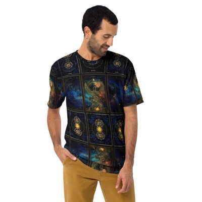 Celestial Tarot Constellation Shirt – Cosmic Astrology Galaxy Graphic Tee | Sacred Geometry Universe Design | Festival Streetwear | All-Over Print Men’s Crew Neck T-Shirt