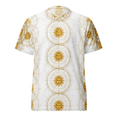 Solar Halo Core — Radiant Sun Mandala in Golden Sacred Geometry Streetwear | Celestial Frequency Aesthetic | Recycled Unisex Sports Jersey