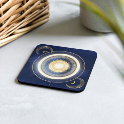 Celestial Solar Gate – Sacred Geometry Cosmic Alignment | Cork-back coaster