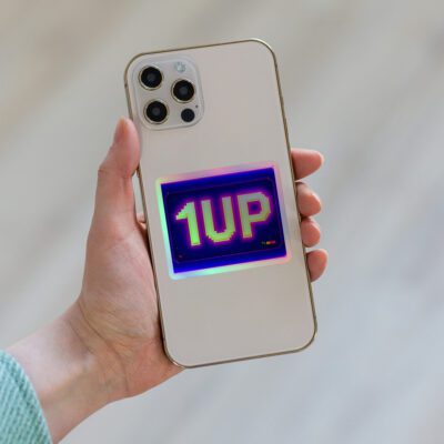 1UP Neon Pixel — Retro Gaming: Holographic StickerS