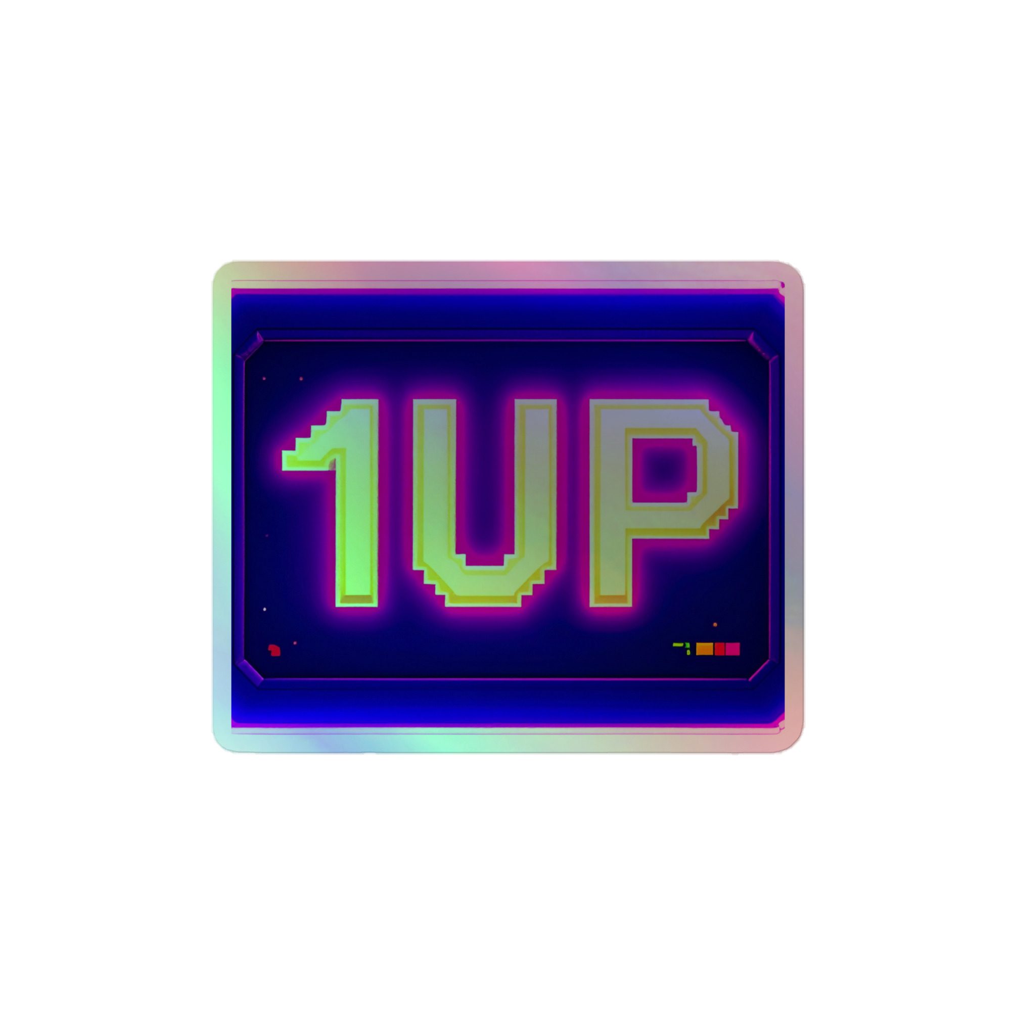 1UP Neon Pixel — Retro Gaming: Holographic StickerS - Image 3
