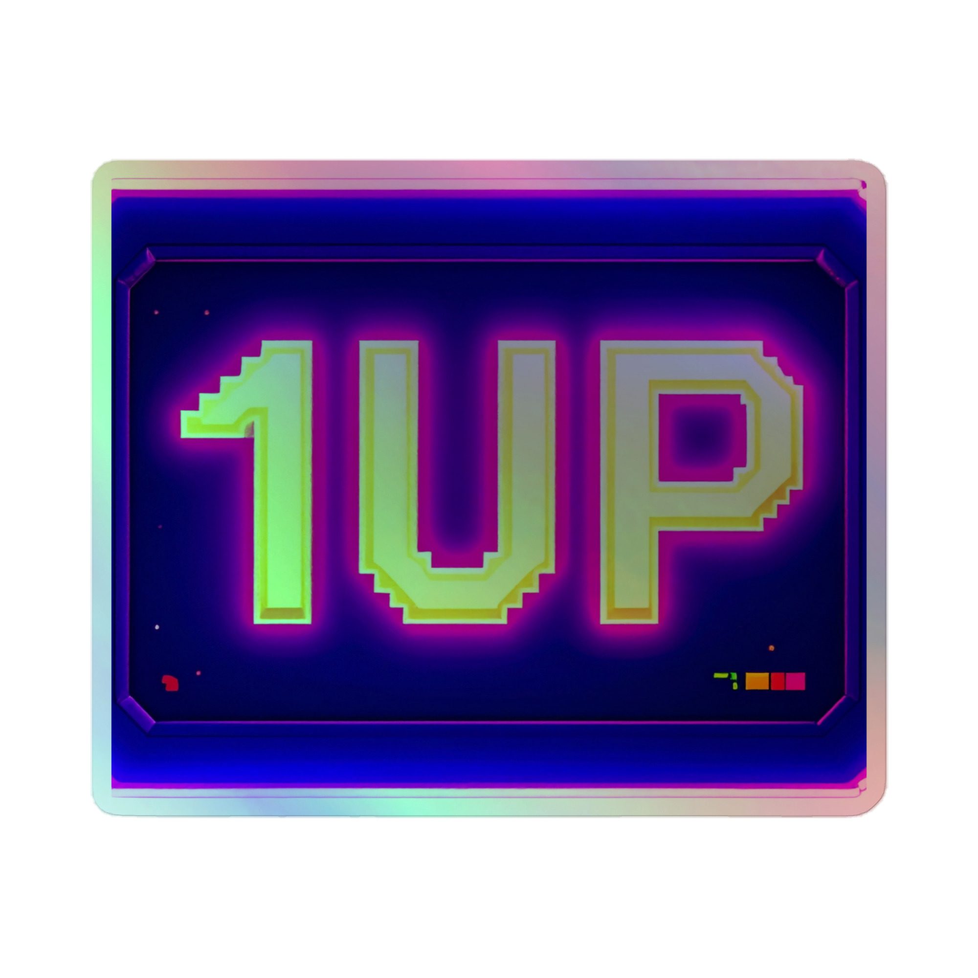 1UP Neon Pixel — Retro Gaming: Holographic StickerS - Image 4
