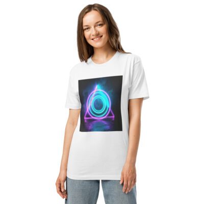 Cyberpunk Aesthetic: Futuristic Geometric Portal  Unisex Fine Jersey Tee