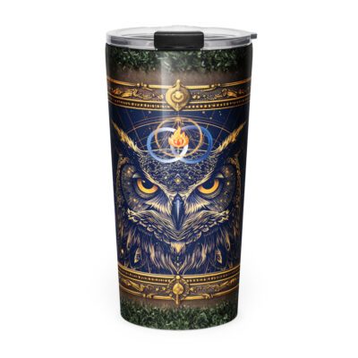 Mystic Zodiac Owl: Celestial Guardian: Tapered stainless steel tumbler