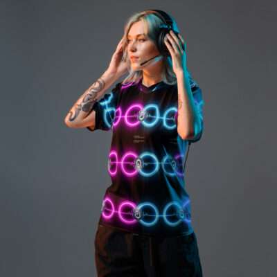 Infinite Clutch: Neon Dual Core Emblem — Pulsing Cyber Energy Circuit in Futuristic Techwear Signal | Digital Power Rhythm Aesthetic | Recycled Unisex Sports Jersey