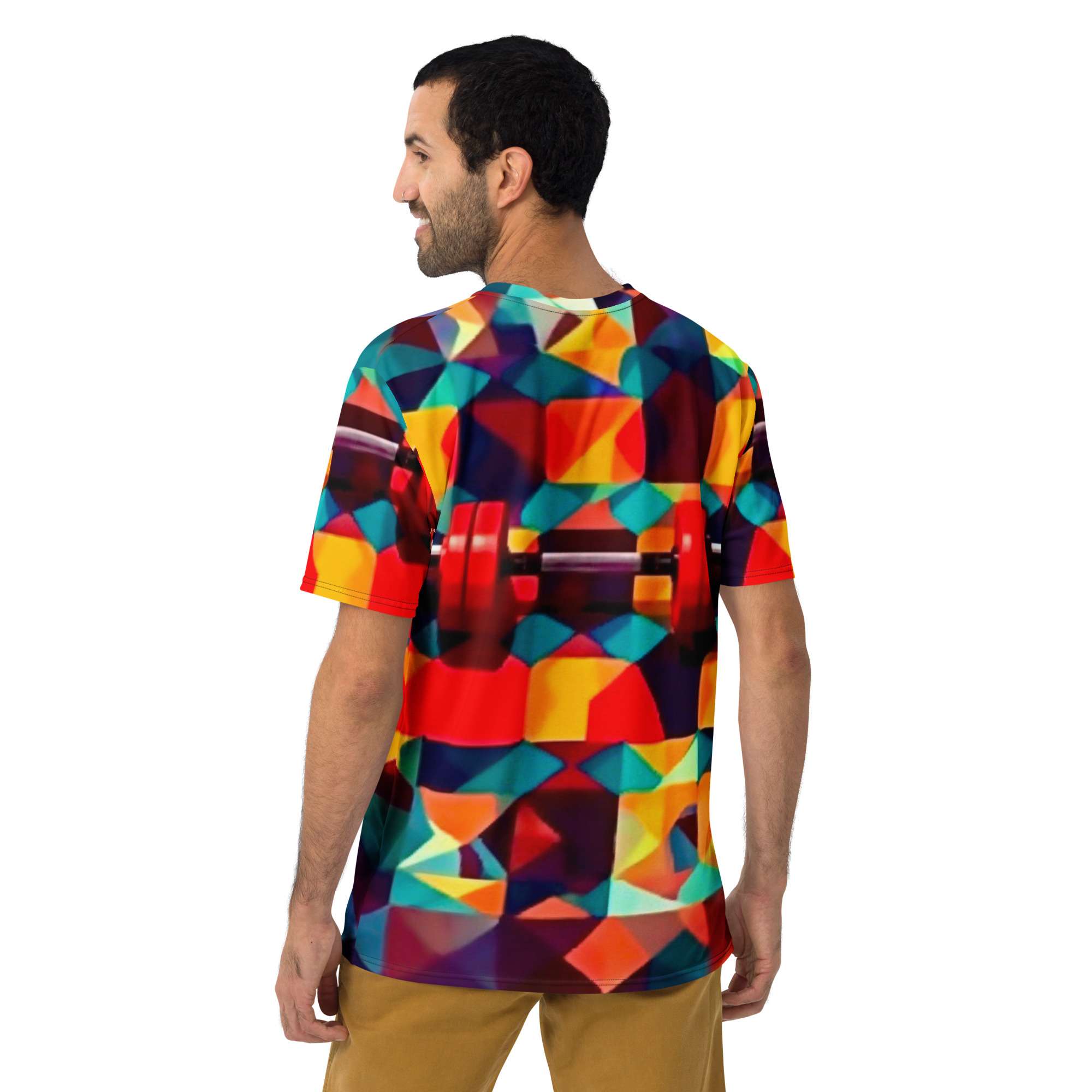 Chromatic Lift — Geometric Barbell Energy Design in Bold Fitness Streetwear | Abstract Strength Meets Gym Lifestyle | All-Over Print Men’s T-Shirt - Image 4