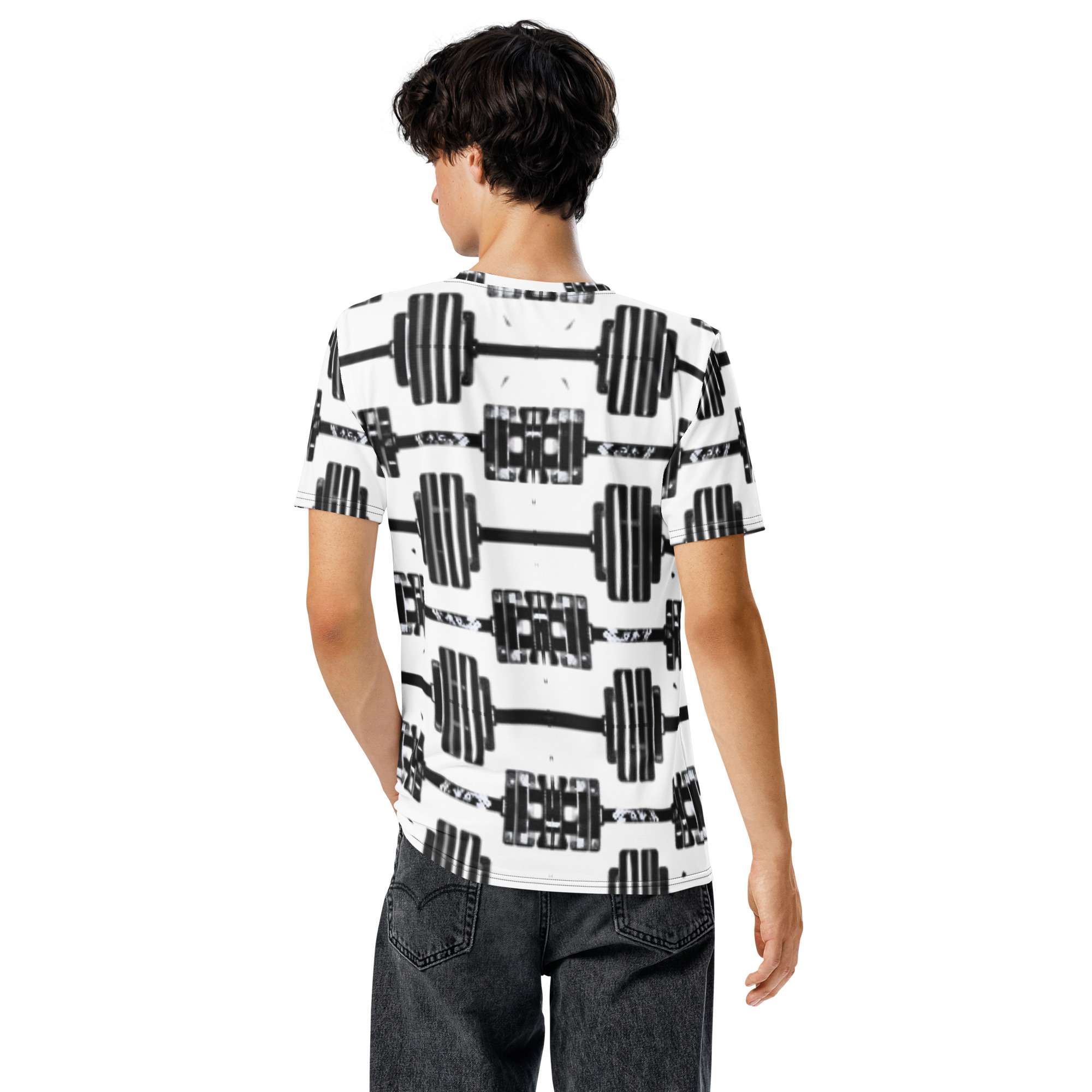 Iron Grid — Minimal Barbell Pattern in Clean Fitness Streetwear | Strength Training Meets Everyday Gym Lifestyle | All-Over Print Men’s T-Shirt - Image 4