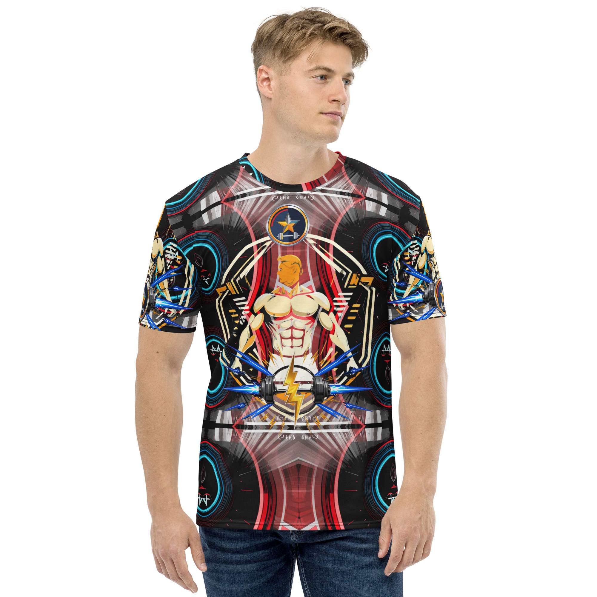 Guardian Core — Reactor Strength Sigil in Cyber Athletic Streetwear | Gym-Ready Energy Design | All-Over Print Men’s T-Shirt
