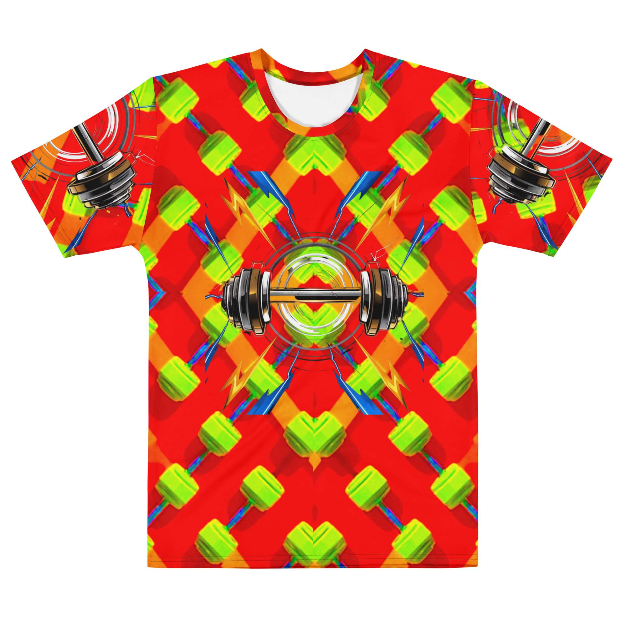 Core Pulse — Energy Barbell Emblem in Modern Fitness Streetwear | Strength Symbolism Meets Gym Lifestyle | All-Over Print Men’s T-Shirt - Image 2