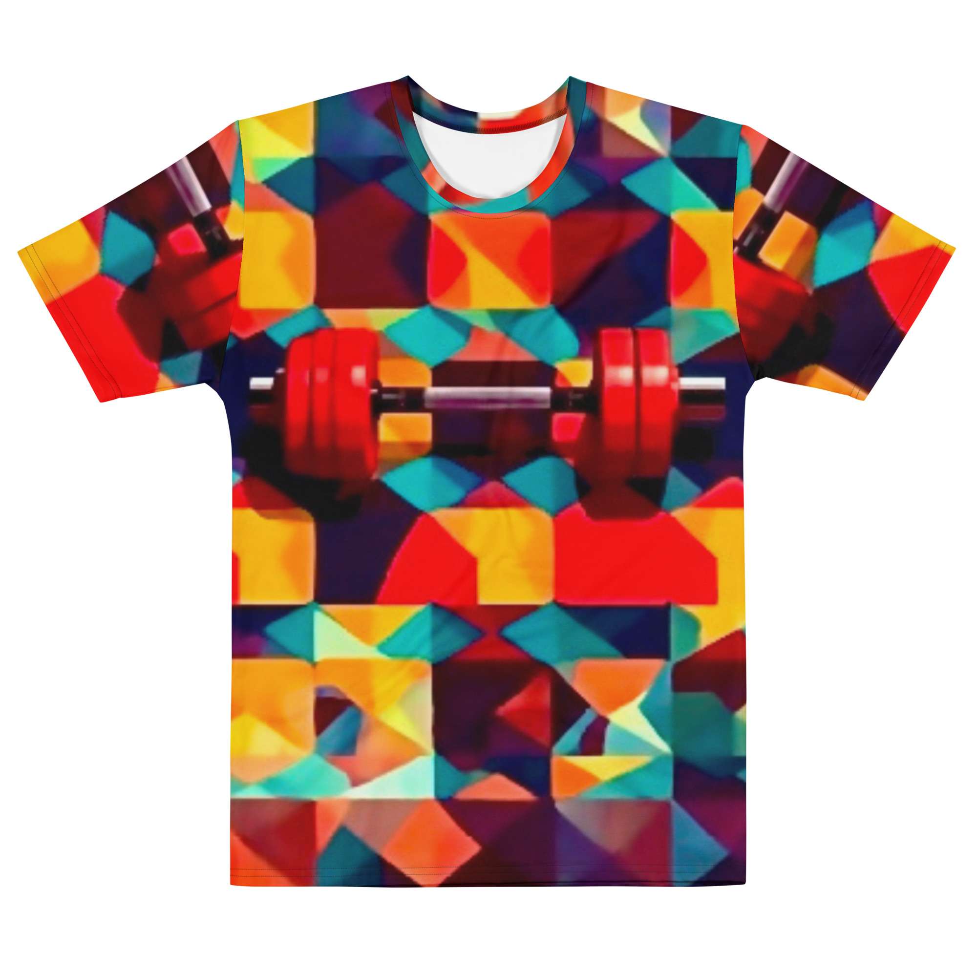 Chromatic Lift — Geometric Barbell Energy Design in Bold Fitness Streetwear | Abstract Strength Meets Gym Lifestyle | All-Over Print Men’s T-Shirt - Image 2