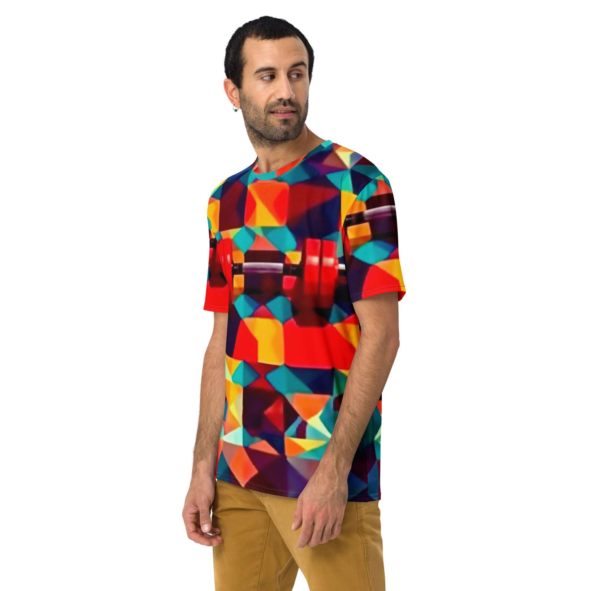 Chromatic Lift — Geometric Barbell Energy Design in Bold Fitness Streetwear | Abstract Strength Meets Gym Lifestyle | All-Over Print Men’s T-Shirt - Image 5