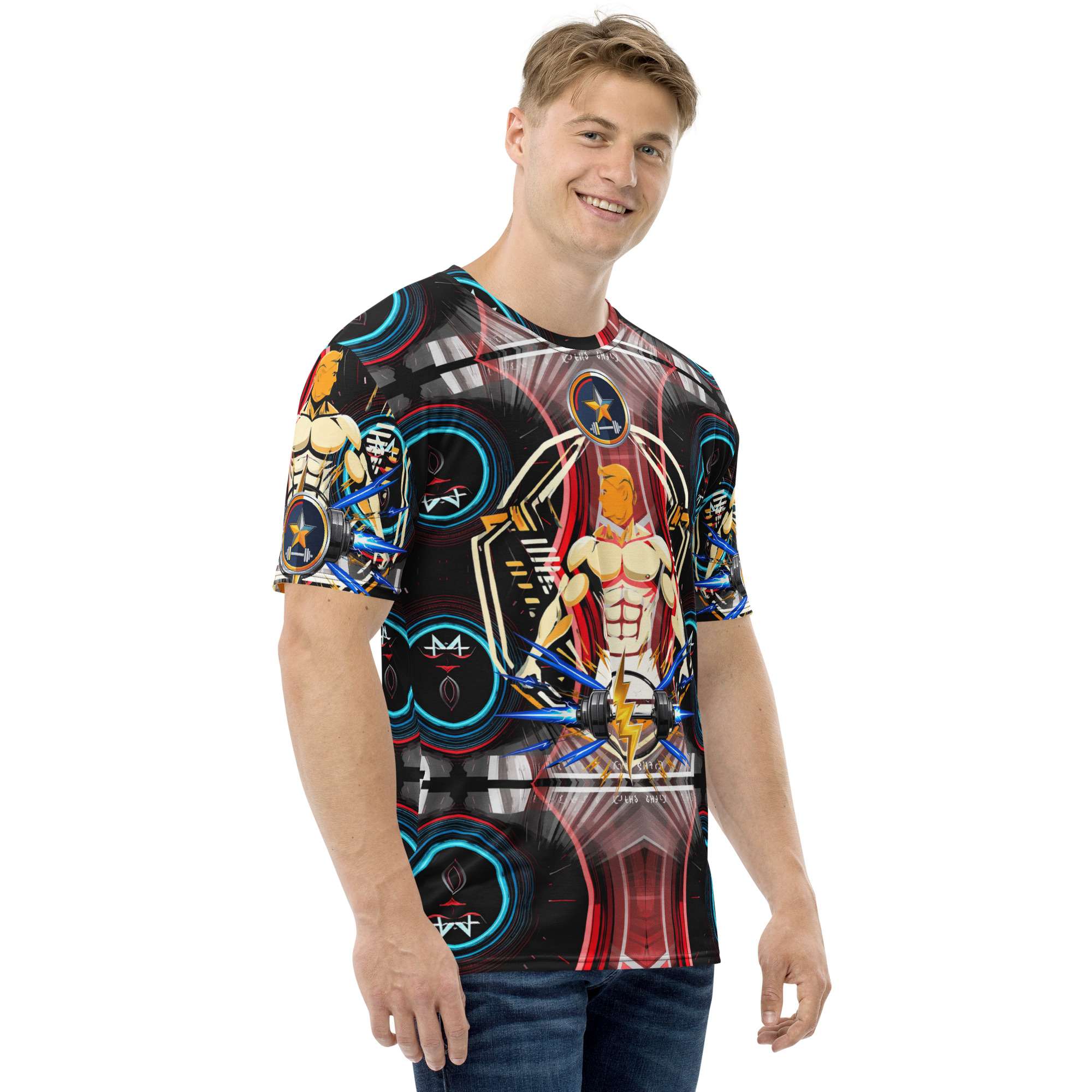 Guardian Core — Reactor Strength Sigil in Cyber Athletic Streetwear | Gym-Ready Energy Design | All-Over Print Men’s T-Shirt - Image 5
