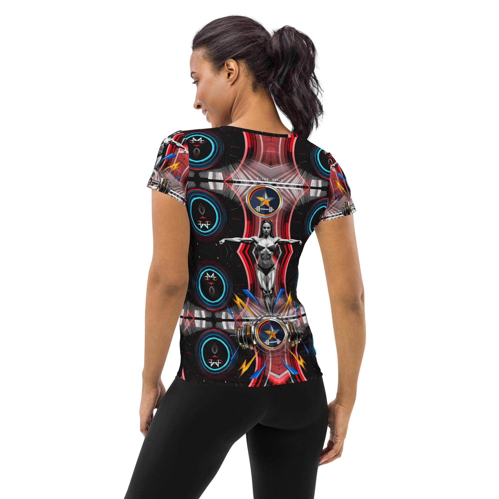 Guardian Core — Reactor Balance Sigil in Cyber Athletic Streetwear | Gym-Ready Energy Design | All-Over Print Women’s Athletic T-Shirt - Image 4
