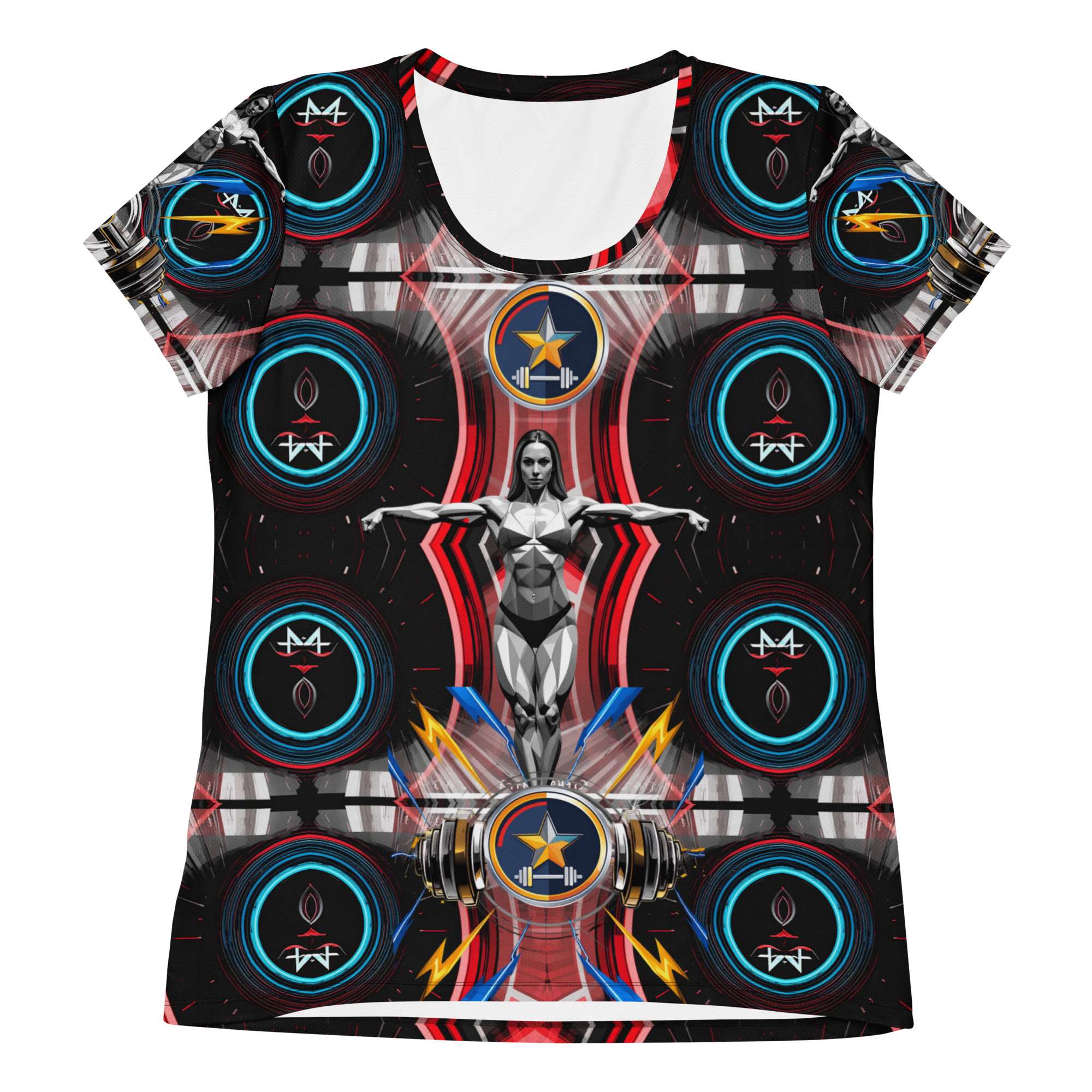 Guardian Core — Reactor Balance Sigil in Cyber Athletic Streetwear | Gym-Ready Energy Design | All-Over Print Women’s Athletic T-Shirt - Image 2