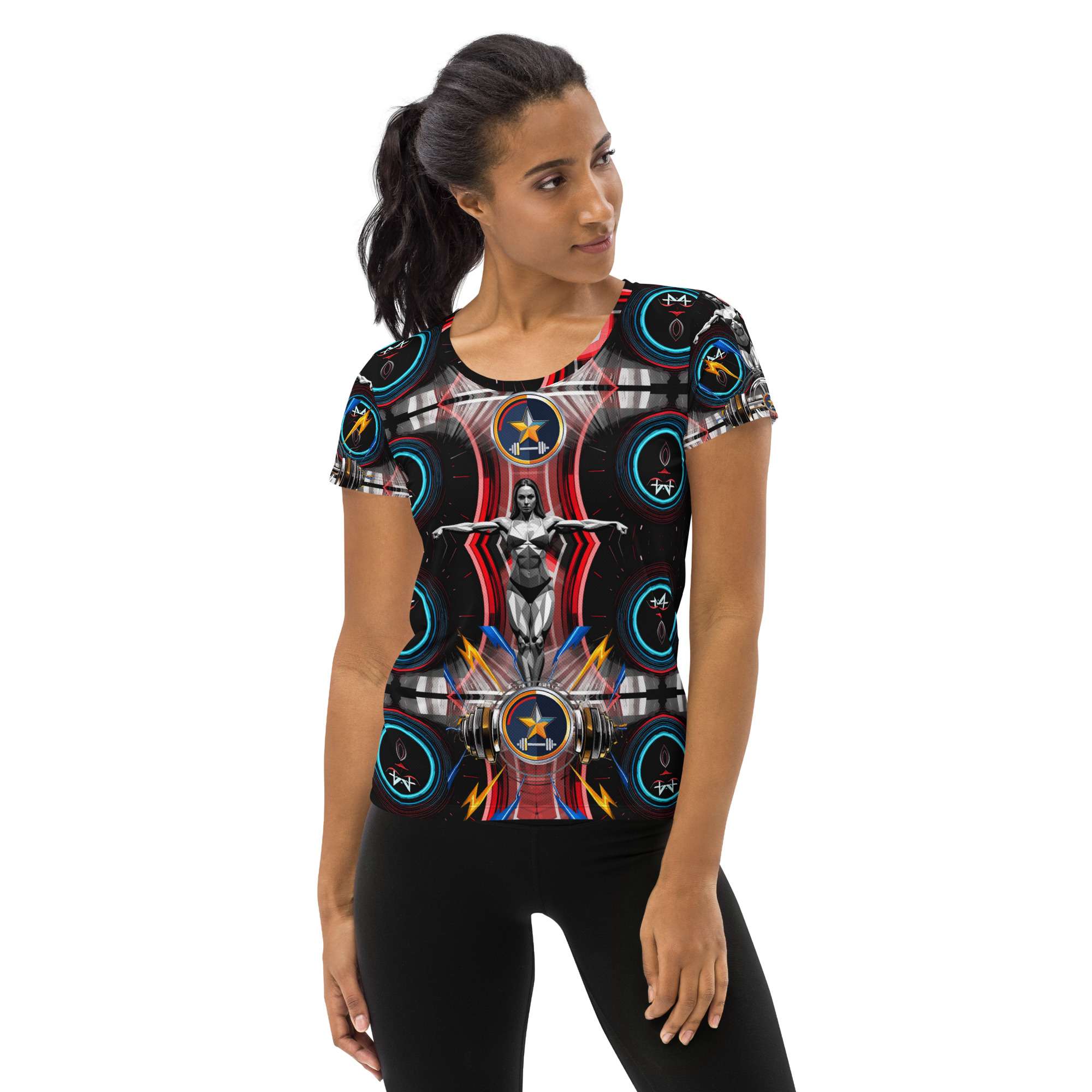 Guardian Core — Reactor Balance Sigil in Cyber Athletic Streetwear | Gym-Ready Energy Design | All-Over Print Women’s Athletic T-Shirt