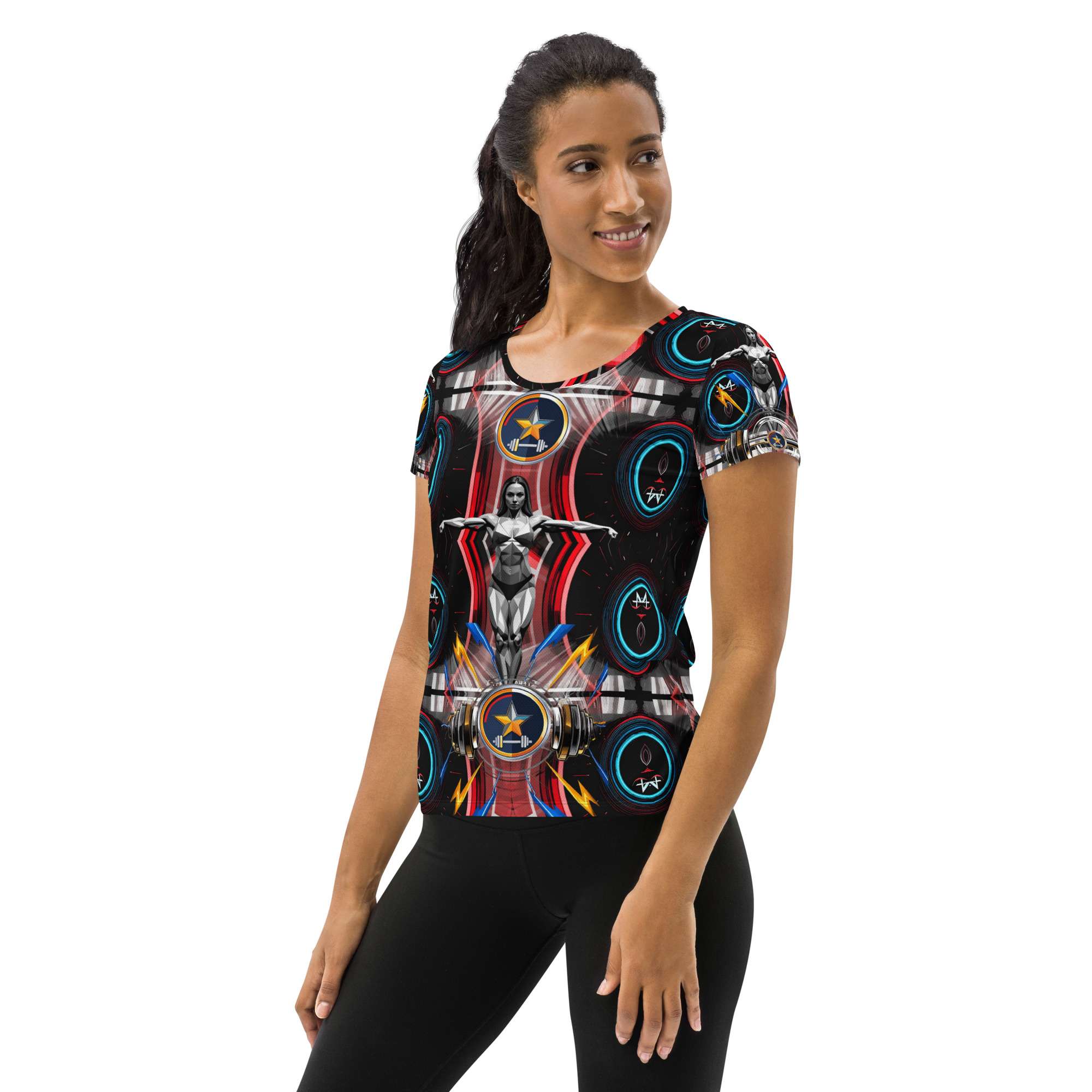 Guardian Core — Reactor Balance Sigil in Cyber Athletic Streetwear | Gym-Ready Energy Design | All-Over Print Women’s Athletic T-Shirt - Image 5