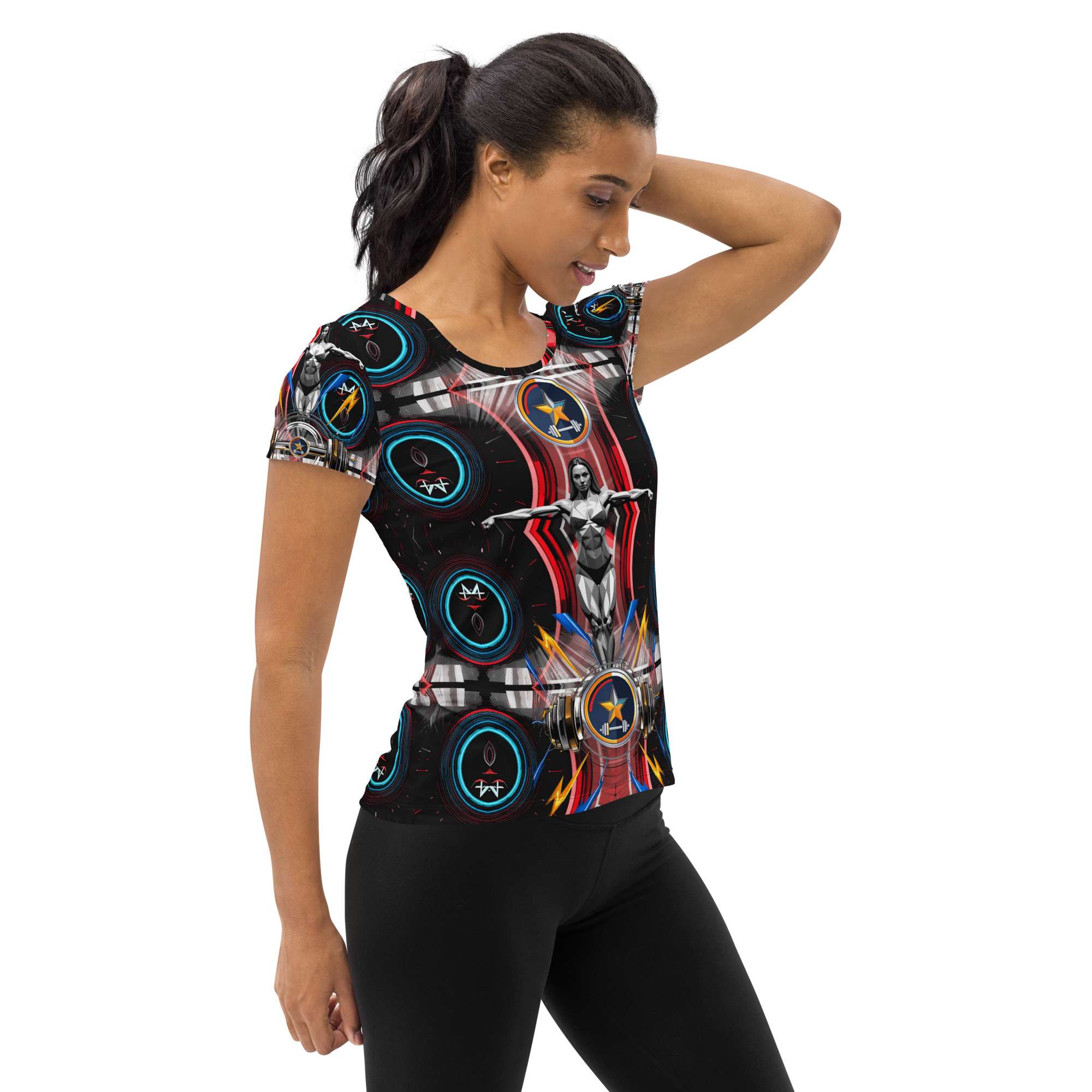 Guardian Core — Reactor Balance Sigil in Cyber Athletic Streetwear | Gym-Ready Energy Design | All-Over Print Women’s Athletic T-Shirt - Image 6